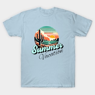 Summer vacation, sunset retro and cactus design for bright colors T-Shirt